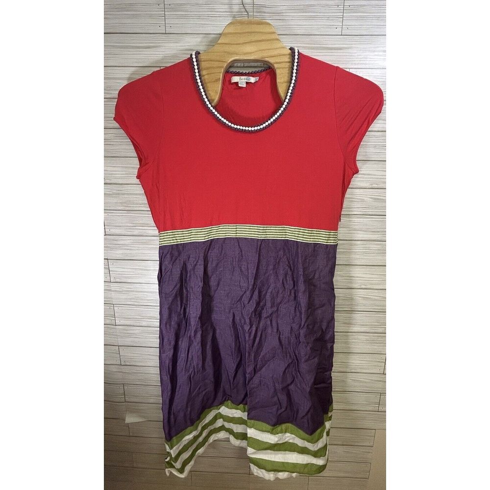 Boden Women's Linen Viscose Blend Block‎ Pink Purple Beaded Dress Size 18L